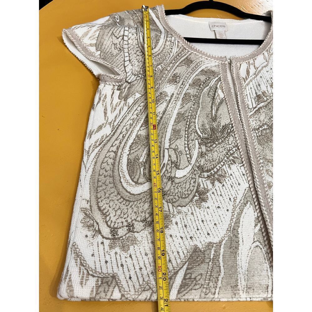 Chico's Womens Baroque Embellished Cardigan Sweater Short Sleeve Cream 0/S - Picture 9 of 9